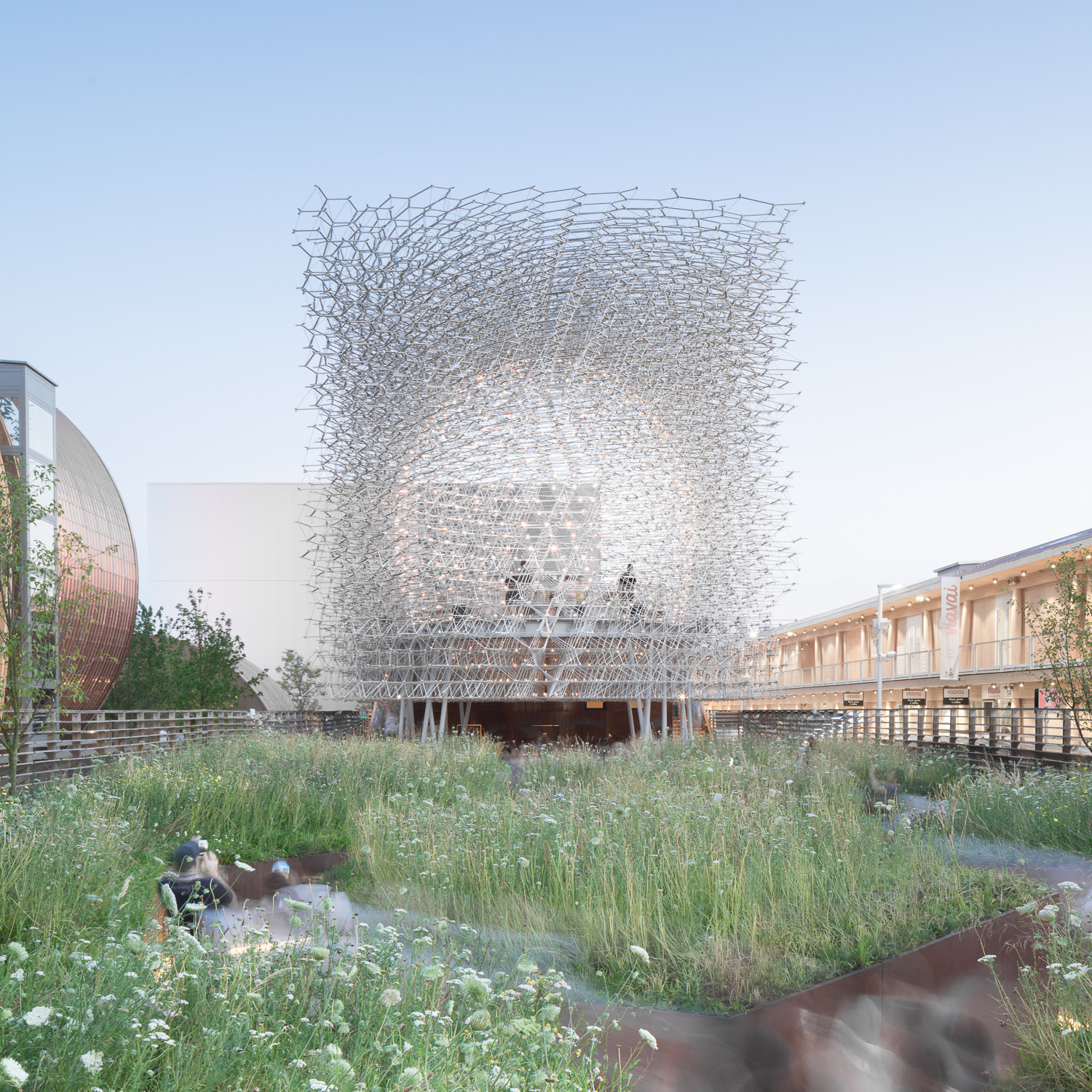 uk pavilion at night, milan expo, mark hadden architecture photographer